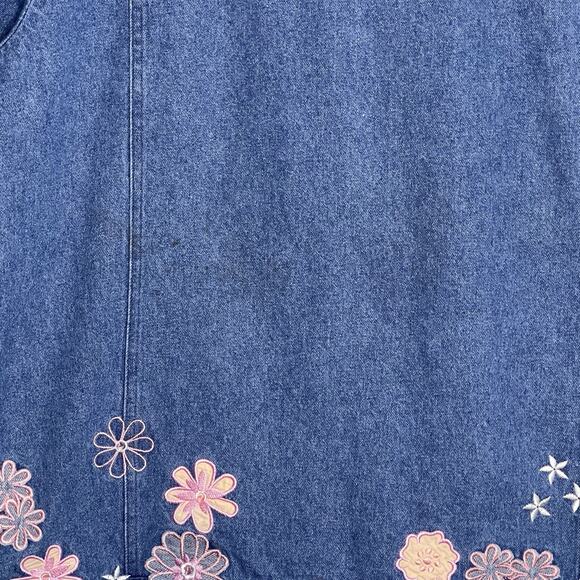 Vintage Denim Womens XL Jacket Pink Embroidered Flowers Butterflies Toffee Apple - Picture 10 of 10